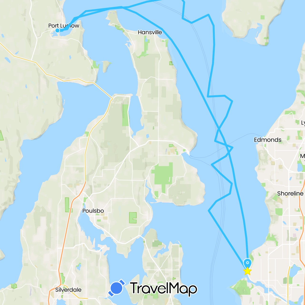 TravelMap itinerary: driving, boat in United States (North America)